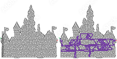 Photos Outline of a fantasy castle with intricate details and pathways