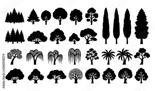 Photos Black silhouette tree collection for landscape design and graphic projects