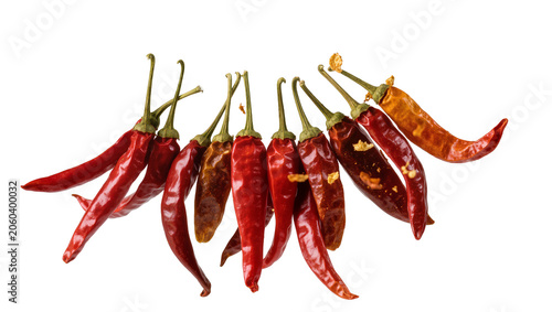 Konstfotografi Group of dried red chili peppers, isolated on transparent background