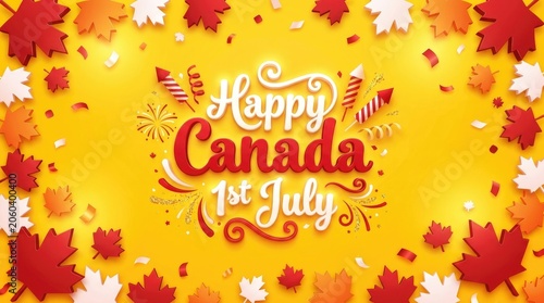 Canada day celebration background with festive maple leaves and 1st july greeting.