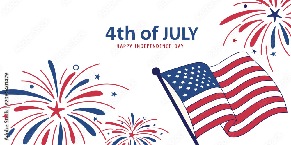 Obraz premium 4th of july celebration with american flag and fireworks