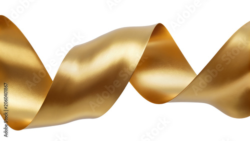 Foto Shiny golden ribbon twisted in a wave, isolated on transparent background