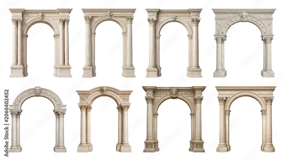 Naklejka premium PNG Set of elegant vintage stone archways with ornate classical columns, transparent background
