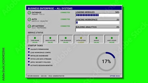 Digital progress bar animation on computer screen, loading system status, business data processing