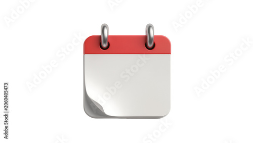 Red and silver blank calendar with metal rings, isolated on transparent background