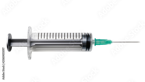 Slika na platnu Medical syringe with green cap and needle, isolated on transparent background