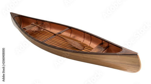 A wooden canoe with copper interior isolated on transparent background