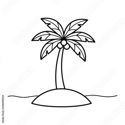 Palm tree with coconuts on a small island in the ocean during daytime vector silhouette