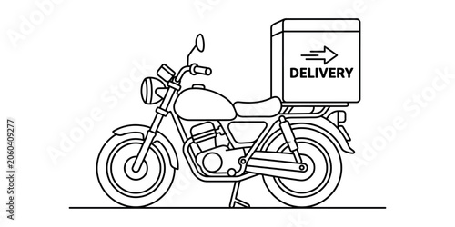 Motorcycle with delivery box in silhouette on white background for logistics and transport concepts