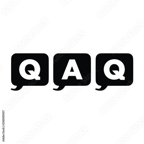 Q and a speech bubbles in black and white symbol sign