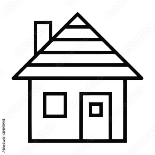 Simple house in black lines on white background, symbol home