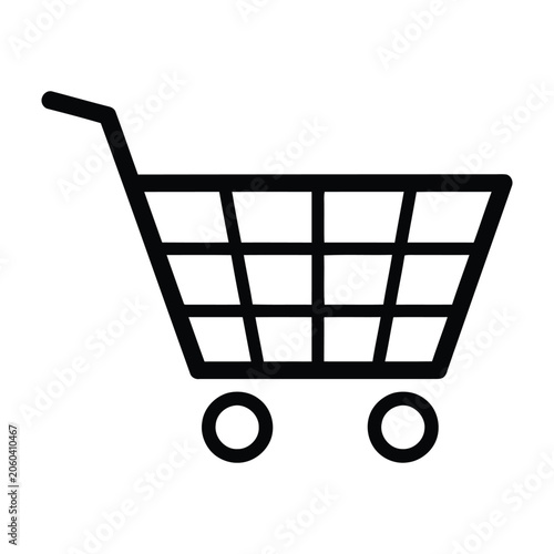 Shopping cart in black lines on a white background, line simple e-commerce, retail