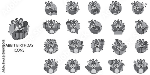 Rabbit Birthday simple concept 24 Grew color icons set .Vector illustration.