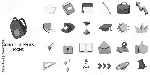 School Supplies simple concept 24 Grew color icons set. Vector illustration.