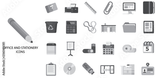 Office and Stationary simple concept 24 Grew color icons set .Vector illustration.
