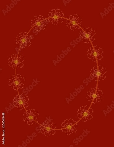 red background with golden floral frame 