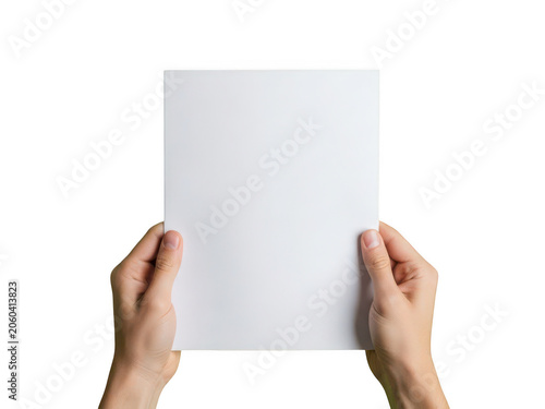 Hands holding empty blank white paper