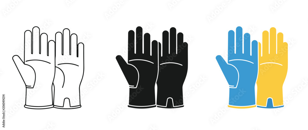 Obraz premium Three Different Colorful Gloves Design Showing Palm and Fingers Layout