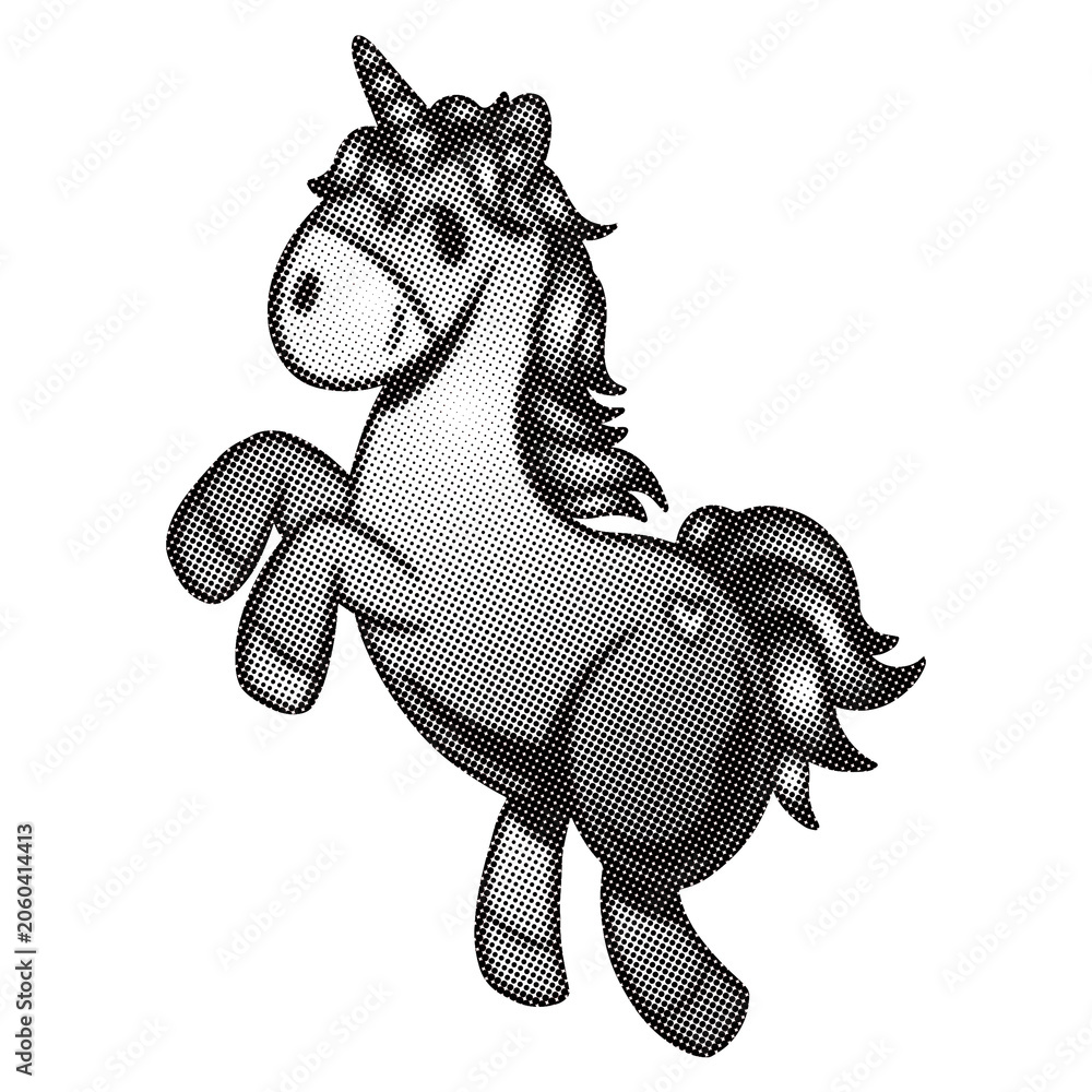 Fototapeta premium Black and white cute unicorn sticker with a white border