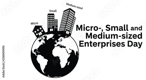 Foto globe with buildings representing micro small and medium enterprises black and w