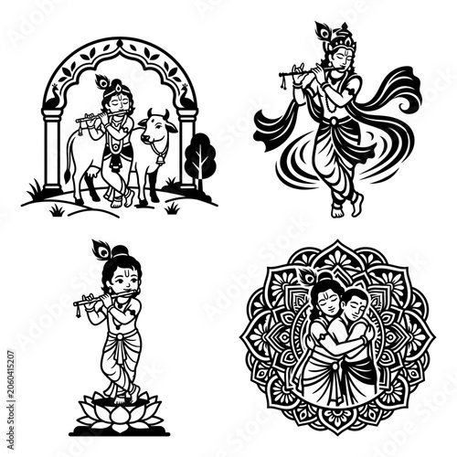 Konstfotografi Krishna Radha Bal Krishna devotional vector set
