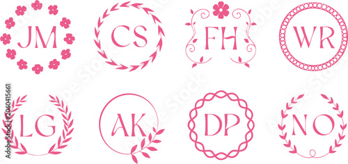 Bild auf Leinwand Wedding monogram frames and botanical wreaths collection with initials for styli