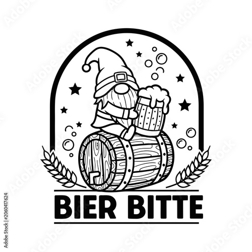 Bilde på lerret Bier bitte barrel gnome arched badge