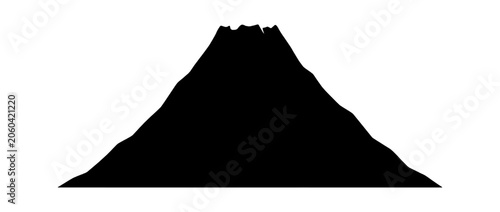 Black silhouette of a large volcano mountain peak with a crater top isolated as a simple graphic icon shape for nature and outdoor adventure design projects