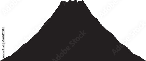 Black silhouette of a large volcano mountain peak with a crater top isolated as a simple graphic icon shape for nature and outdoor adventure design projects