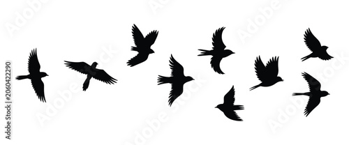 Canvastavla A Flock of Birds in Flight: Silhouettes of birds soaring across the sky in a V-formation