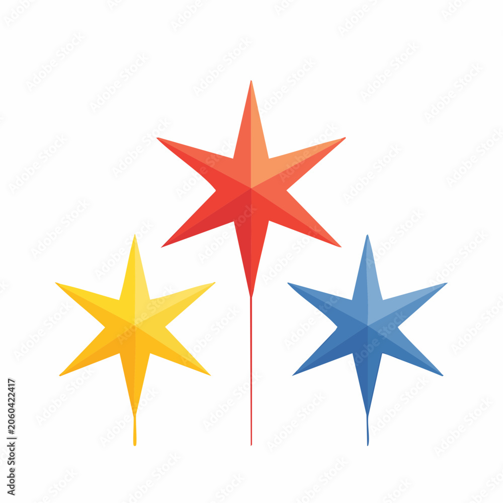 Obraz premium Three Sparkler Stars in Red, Yellow, and Blue