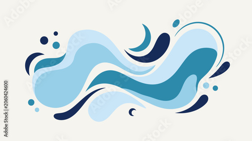 Abstract organic fluid wave graphic composition in blue tones with abstract