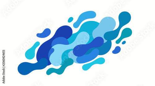 Dynamic blue fluid organic shapes merging abstract graphic illustration