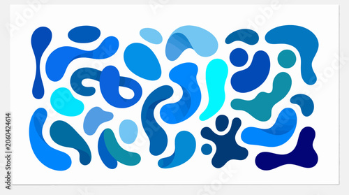 Abstract organic shapes in shades of blue minimalist graphic illustration