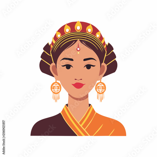 Illustration of a Woman in Traditional Asian Attire