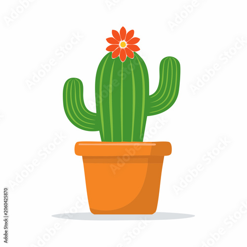 Potted Cactus with Orange Flower