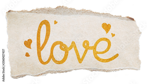 Canvas Print Love word png, gold glittery calligraphy on ripped paper, transparent background
