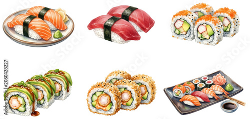 assortment of japanese sushi featuring salmon nigiri tuna nigiri california rolls and dragon rolls
