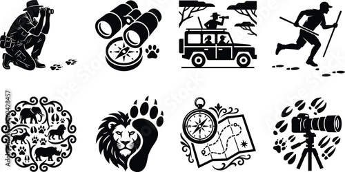 Slika na platnu Wildlife Tracking and Safari Expedition Silhouette Collection Featuring Animal F