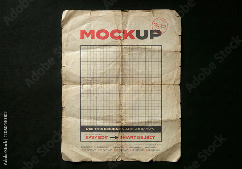 Old Paper Fold Marks Open Poster Mockup