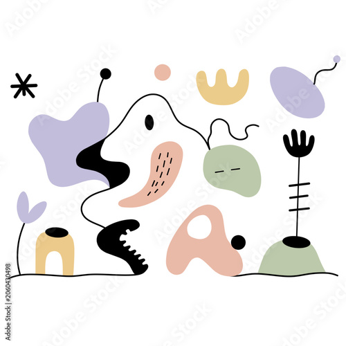 Tableau sur toile Abstract Organic Shapes Memphis Style Vector Background with Pastel Colors