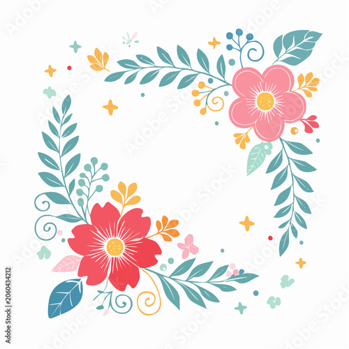 Floral Corner Decoration with Flowers and Leaves