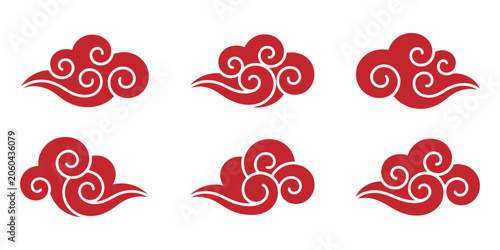 Traditional Japanese clouds and water waves set, oriental style hand drawn vector elements. cloud set chinese china japanese korean asian traditional illustrations calligraphy decorations elements.