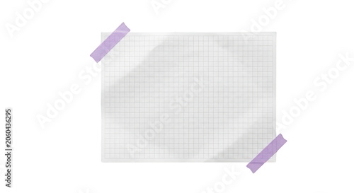 A sheet of graph paper taped with purple strips on a transparent background