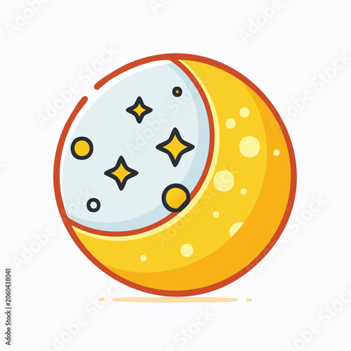 Cartoon Crescent Moon with Stars