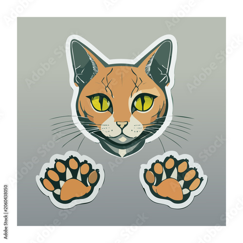 Cartoon Cat Face with Paw Prints Sticker