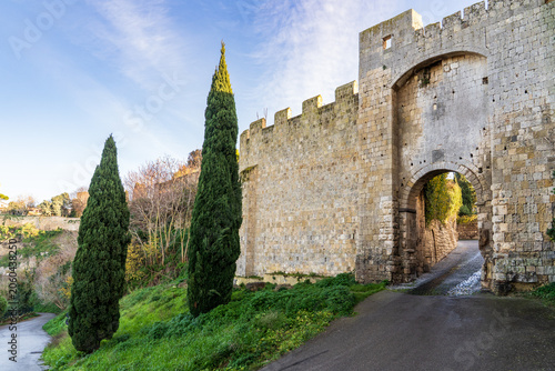 Obraz na plátně Ancient gate and medieval walls in the historic center of Tarquinia, Italy