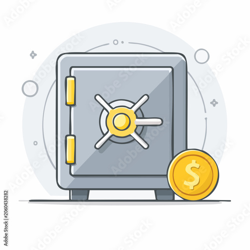 Illustration of a safe with a gold coin