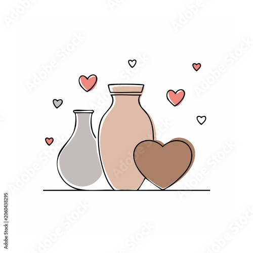 Minimalist vases and heart illustration