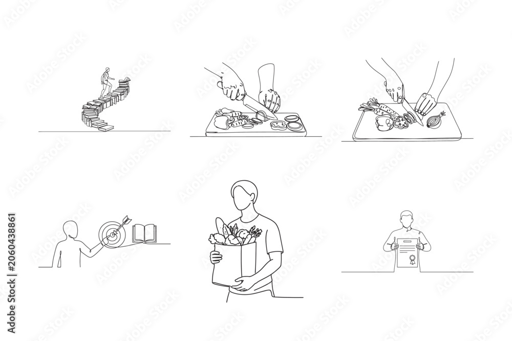 Obraz premium People Engaged in Different Activities Illustrations Set